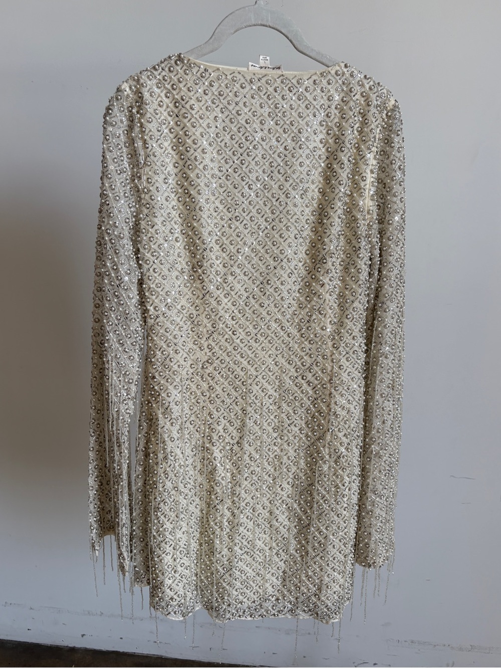 $939 NWOT For Love & Lemons Twinkle Sequin Beaded Mini Dress in Silver Sz Large - Picture 11 of 16